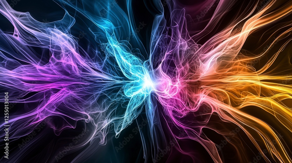 Poster abstract sound waves radiating in neon colors digital art vibrant environment visual spectacle creat