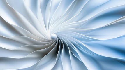 Fototapeta premium Abstract swirl of layered white and blue paper in a circular motion, creating a dynamic and elegant pattern. Design and art inspiration.
