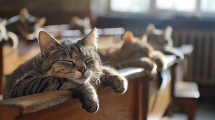 The cat student fell asleep while preparing for the exam. Back to school concept.