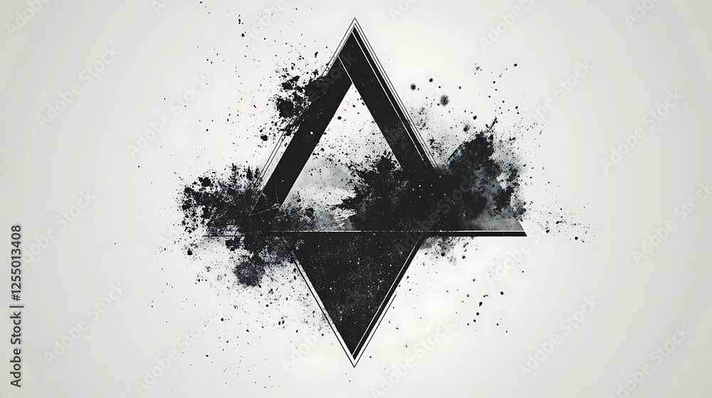 Aufkleber abstract black triangle design, exploding ink, grey background; website graphic