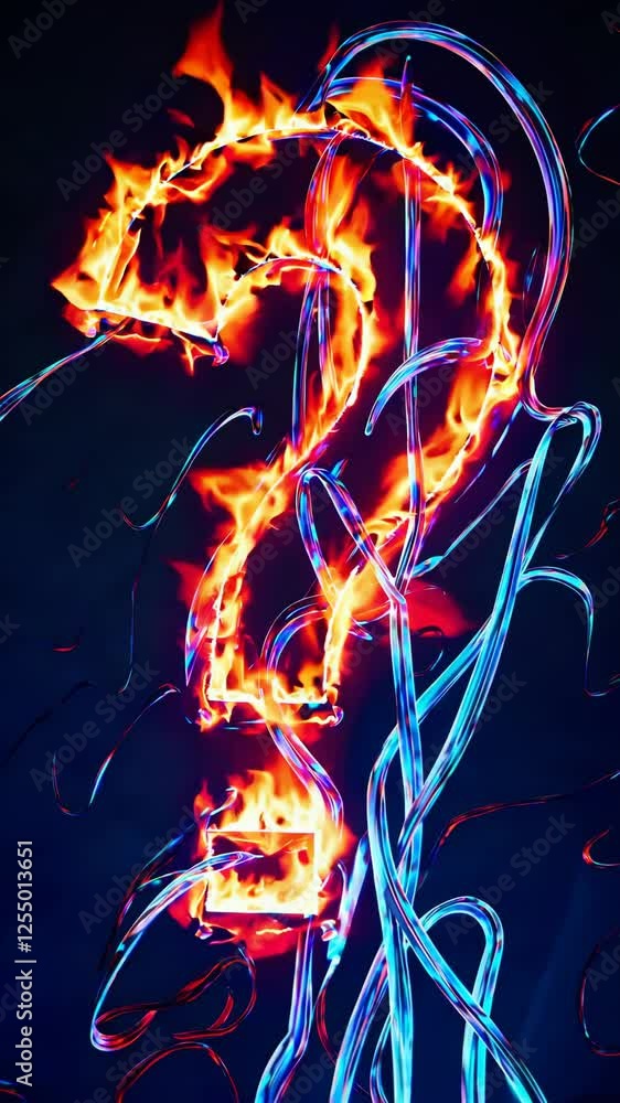 Aufkleber Glowing fiery question mark pulsating with energy, surrounded by swirling blue and red smoke in a mysterious and dramatic atmosphere