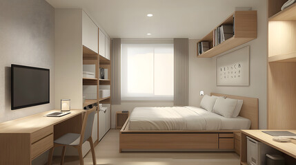 Fototapeta premium Minimalist Japanese-Inspired Hotel Room Interior Design for Relaxation