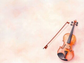 Violin and Bow on Soft Pastel Background
