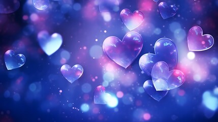 Romantic Purple and Blue Glass Hearts Floating on a Bokeh Background Valentine s Day Design