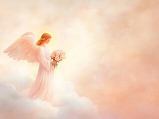 Fototapeta premium Serene Angel with Roses in Pastel Light 