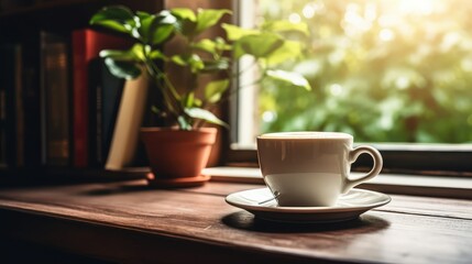 Fototapeta premium plant coffee cup on desk