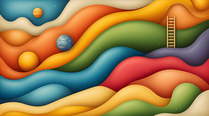 Abstract Colorful Waves Illustration with Ladder