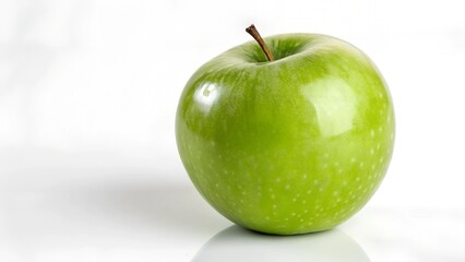A single, crisp, green Granny Smith apple isolated against a clean, white background