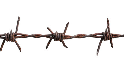 rusty barbed wire isolated on transparent white background, clipping path