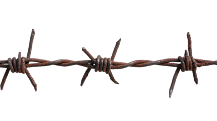 rusty barbed wire isolated on transparent white background, clipping path