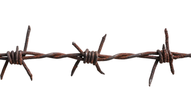 rusty barbed wire isolated on transparent white background, clipping path