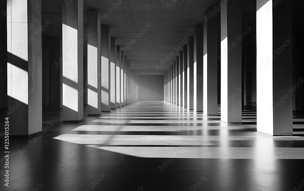 Aufkleber empty modern hallway, sunlight streams through windows. possible use architecture, interior design