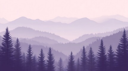 Purple Mountains and Silhouetted Evergreen Trees