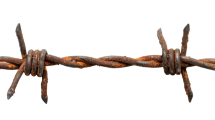 rusty barbed wire isolated on transparent white background, clipping path