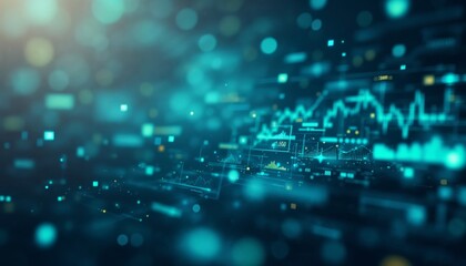 Obraz premium Abstract Financial Data Visualization with Glowing Digital Graph Charts