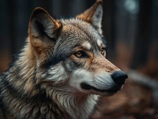 Fototapeta premium Majestic Grey Wolf Close-Up in Natural Habitat Capturing Emotion and Instinct in Wildlife Photography