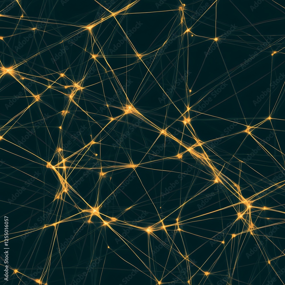 Poster interconnected glowing nodes and lines forming abstract network topology dark background concept