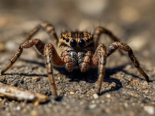 Detailed Close-Up of a Brown Jumping Spider in Its Natural Habitat