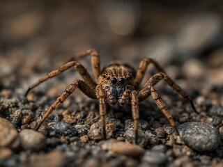 Close Up of a Brown Jumping Spider in Natural Habitat with Detailed Macro Photography