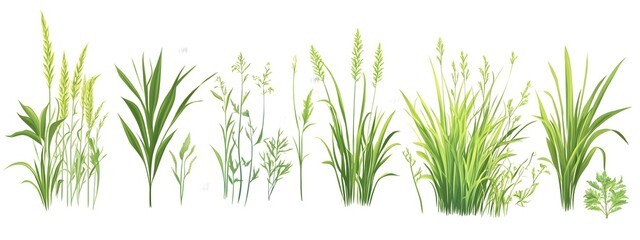 Green vector art on a white background, featuring grasses
