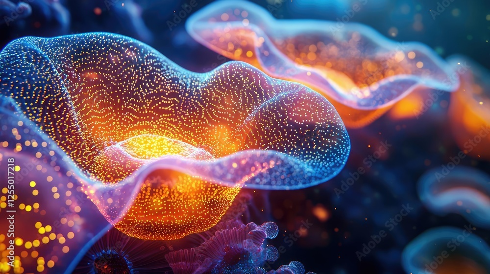 Aufkleber microscopic ocean life idea. colorful microscopic view of cells demonstrating intricate patterns and