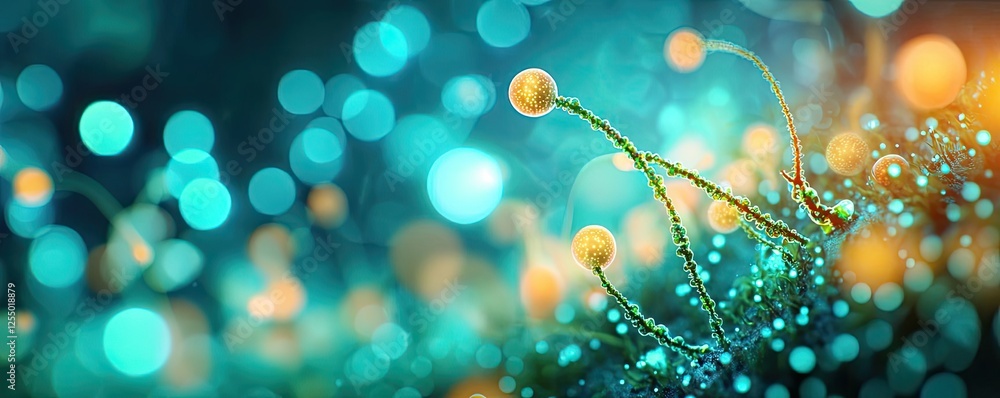 Aufkleber marine research microscopic concept. vibrant abstract flora with luminous orbs and colorful bokeh in