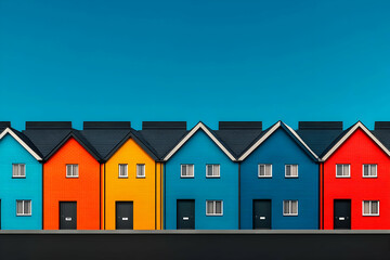 Colorful House Row 3D Illustration