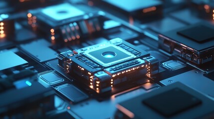 A computer chip is shown in a close up