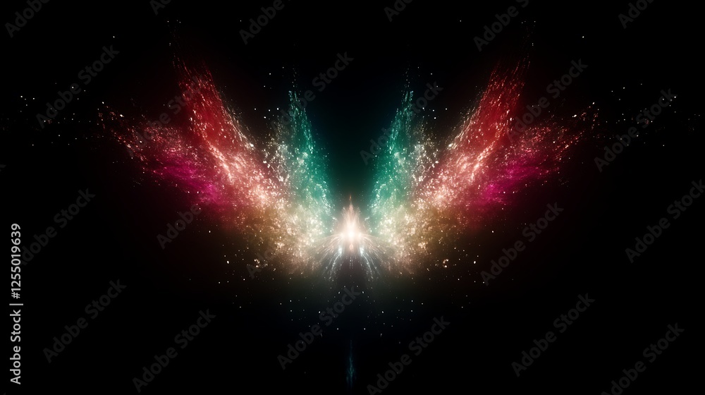 Poster luminous aurora particle emission in dark space fantasy abstract art digital background effect