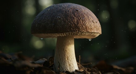 Majestic Forest Mushroom with Dew Drops Nature Photography