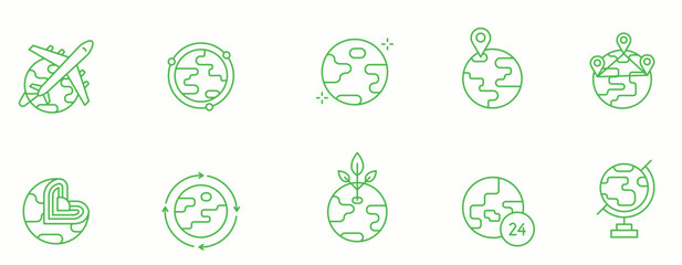 Earth protect line Icon Set.  Earth day, conservation, protection, green, save, climate, pollution, carbon, recycle  . Vector Illustration