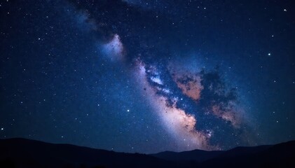 Obraz premium Milky Way galaxy with vibrant stars against a dark blue night sky, space, astronomical objects