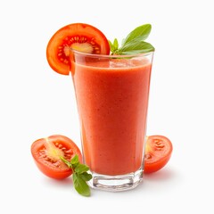 Glass of tomato smoothie isolated on white background.
