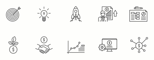 ENTREPRENEUR line Icon Set. Innovation, success, leadership, symbol, branding, idea, . Vector Illustration © Kmezel