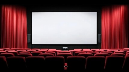 Fototapeta premium Empty Movie Theater With Red Seats And Blank Screen