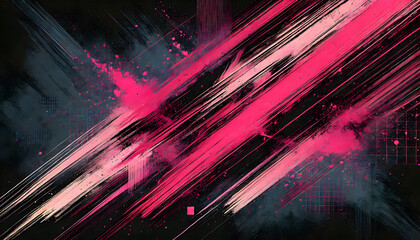 抽象アート &ndash; ピンクのブラシストロークと黒のテクスチャ背景

