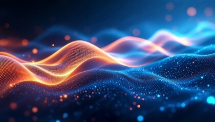 Obraz premium Abstract glowing particle waves representing data or energy transfer