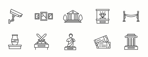 Museum Item line Icon Set . Vector Illustration