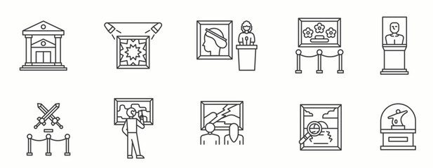 Museum line Icon Set . Symbolization, flat, simple, creative, style, . Vector Illustration