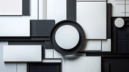 Abstract geometric shapes, black and white, empty circle, modern design, background