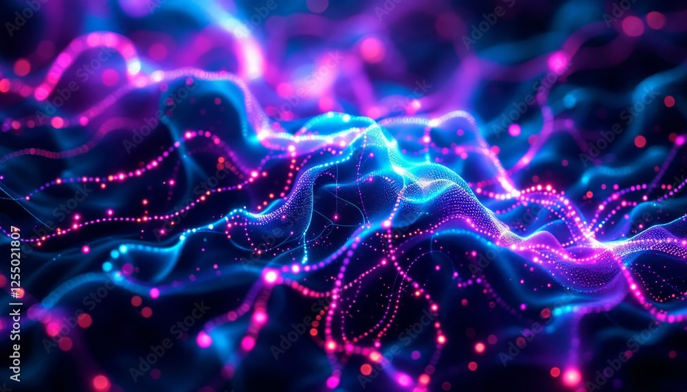 Poster abstract glowing waveform data visualization with dynamic colors