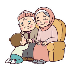Happy grandparents family with children vector illustration.