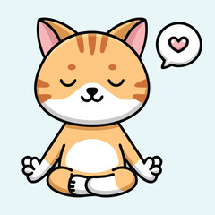A Cute Cat Meditation Yoga Cartoon  Animal Concept Isolated Flat Vector Illustration.
