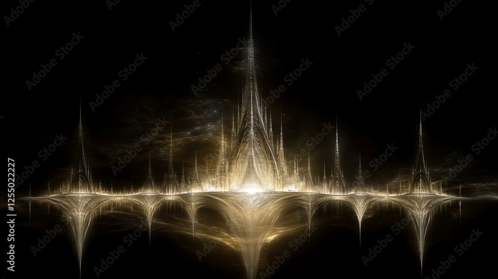 Poster luminous fractal cityscape abstract composition in deep darkness artistic rendition and design
