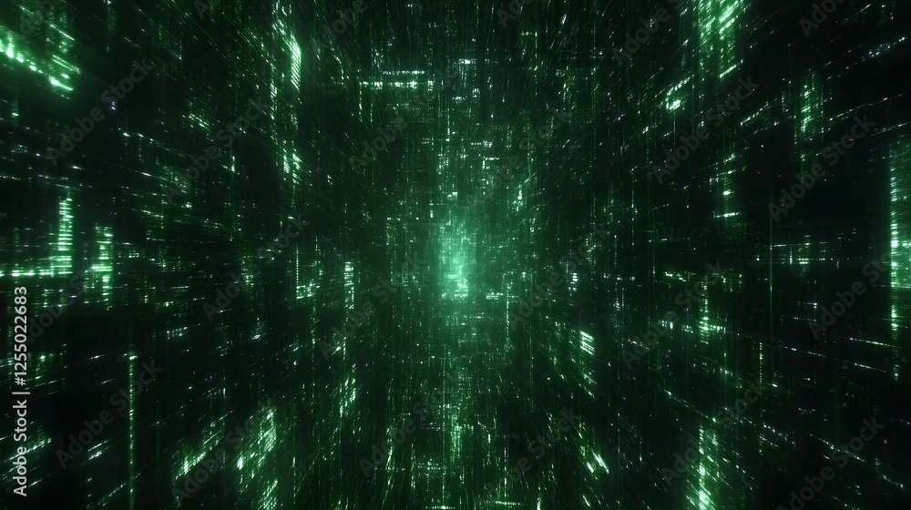 Aufkleber luminous green cybernetic data stream visualization abstract information technology matrix
