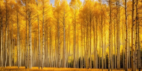 Naklejka premium Golden Aspens in Autumnal Sunlight A Vibrant Forest Scene of Tall Trees