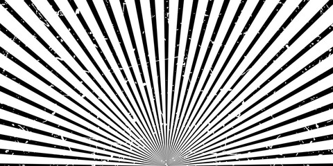Obraz premium Vintage black and white radial sunburst pattern with grunge texture. Vector icon
