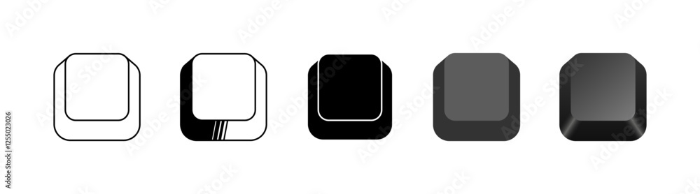 Poster evolution of a simple square icon design from outline to gradient. vector icon