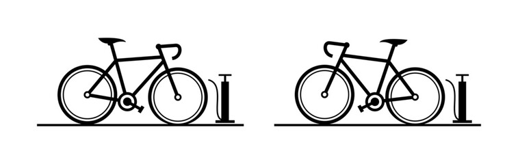 Fototapeta premium Bicycle tire inflation concept with pump illustration. Vector icon