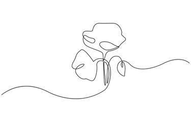Obraz premium Poppy, Remembrance Day or Veterans Day Continuous Line Drawing, One line poppy flower drawing, continuous single line drawing of red wild flower, colored corn poppy line art vector illustration.